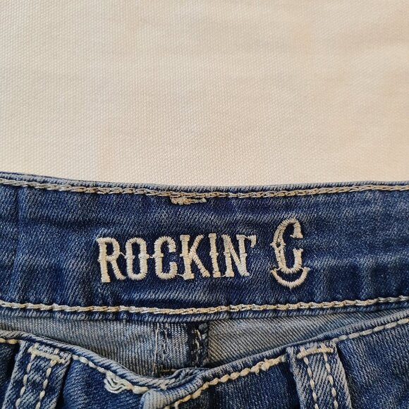 Rockin C Girls Jeans Size 12 | Medium Wash Floral Embroidery Back Pocket Denim - Picture 8 of 11